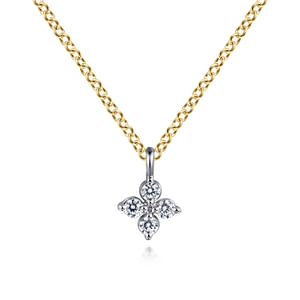 14K Yellow/White Gold Diamond Flower Shape Pendant, 0.08Carat TW